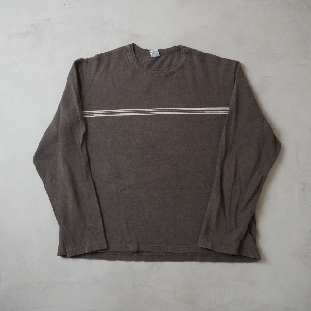 Vintage Y2K Old Navy Ribbed Long Sleeve Shirt XL Mens Brown 90s Striped Cotton